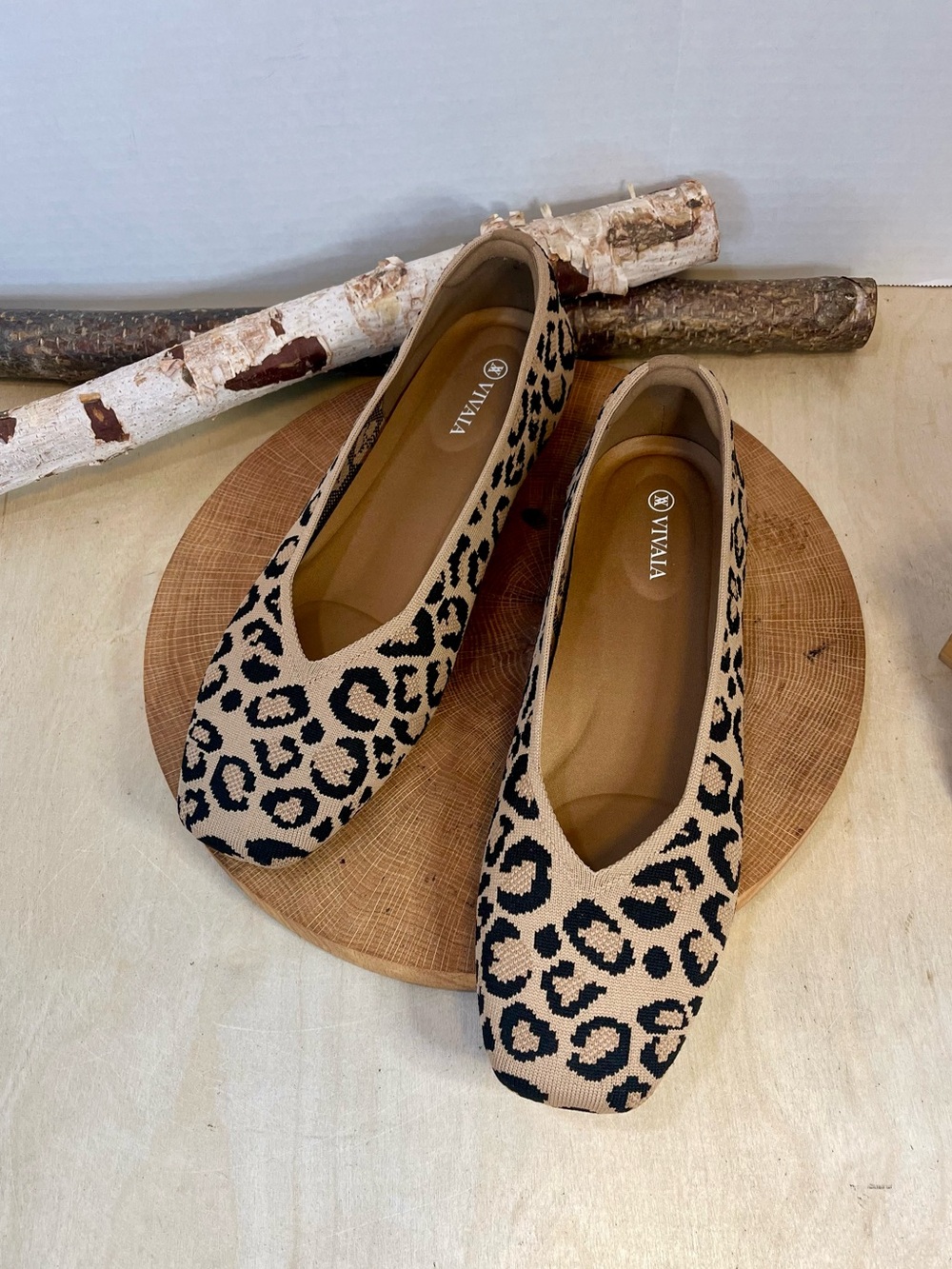 VIVAIA Margot 2.0 Leopard Print Flats | Washable Square Toe Knit Shoes 43/11.5